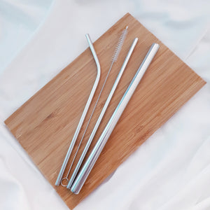 Reusable Stainless Steel Straw Set w/ Whale Design Pouch