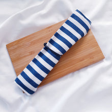 Load image into Gallery viewer, Reusable Stainless Steel Straw w/ Blue &amp; White Striped Design Pouch