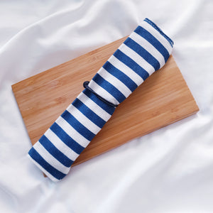 Reusable Stainless Steel Straw w/ Blue & White Striped Design Pouch